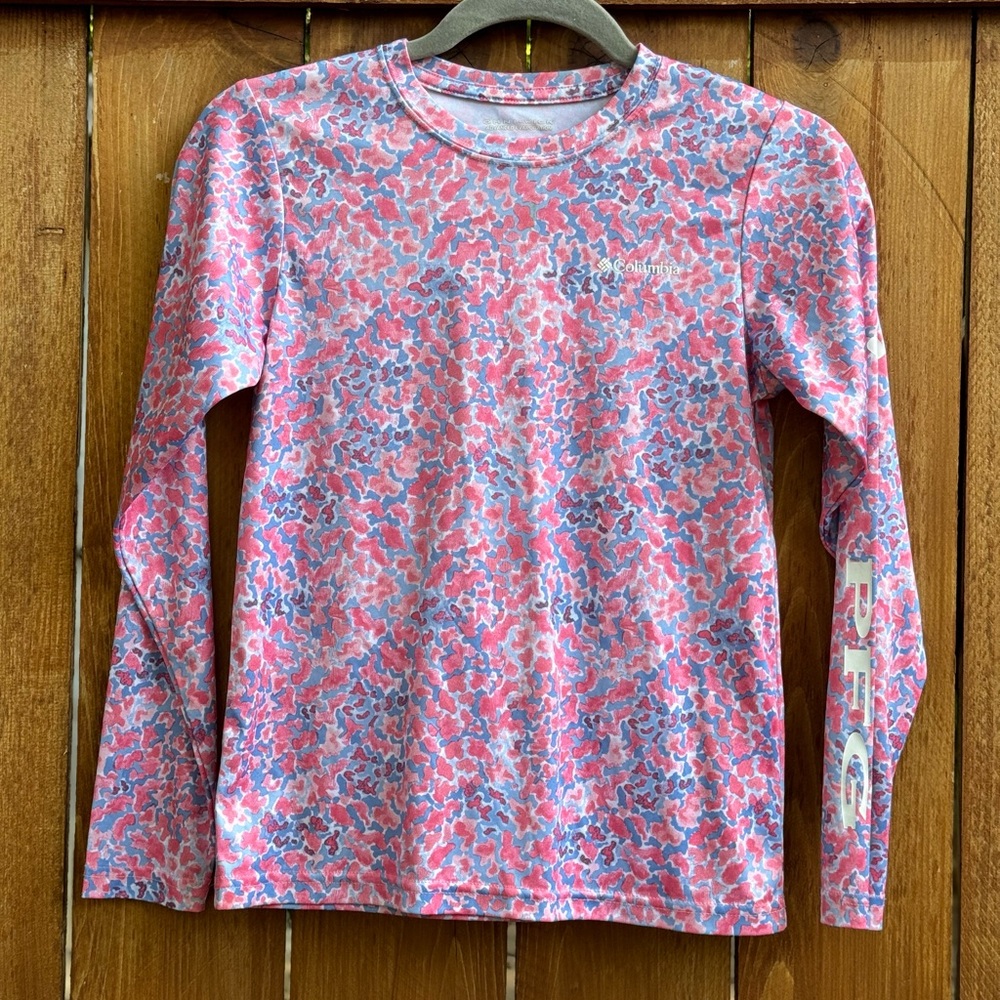 Columbia PFG Omni-Wick PinkBlue Watercolor Long Sleeve Girl’s Shirt Size M 10/12